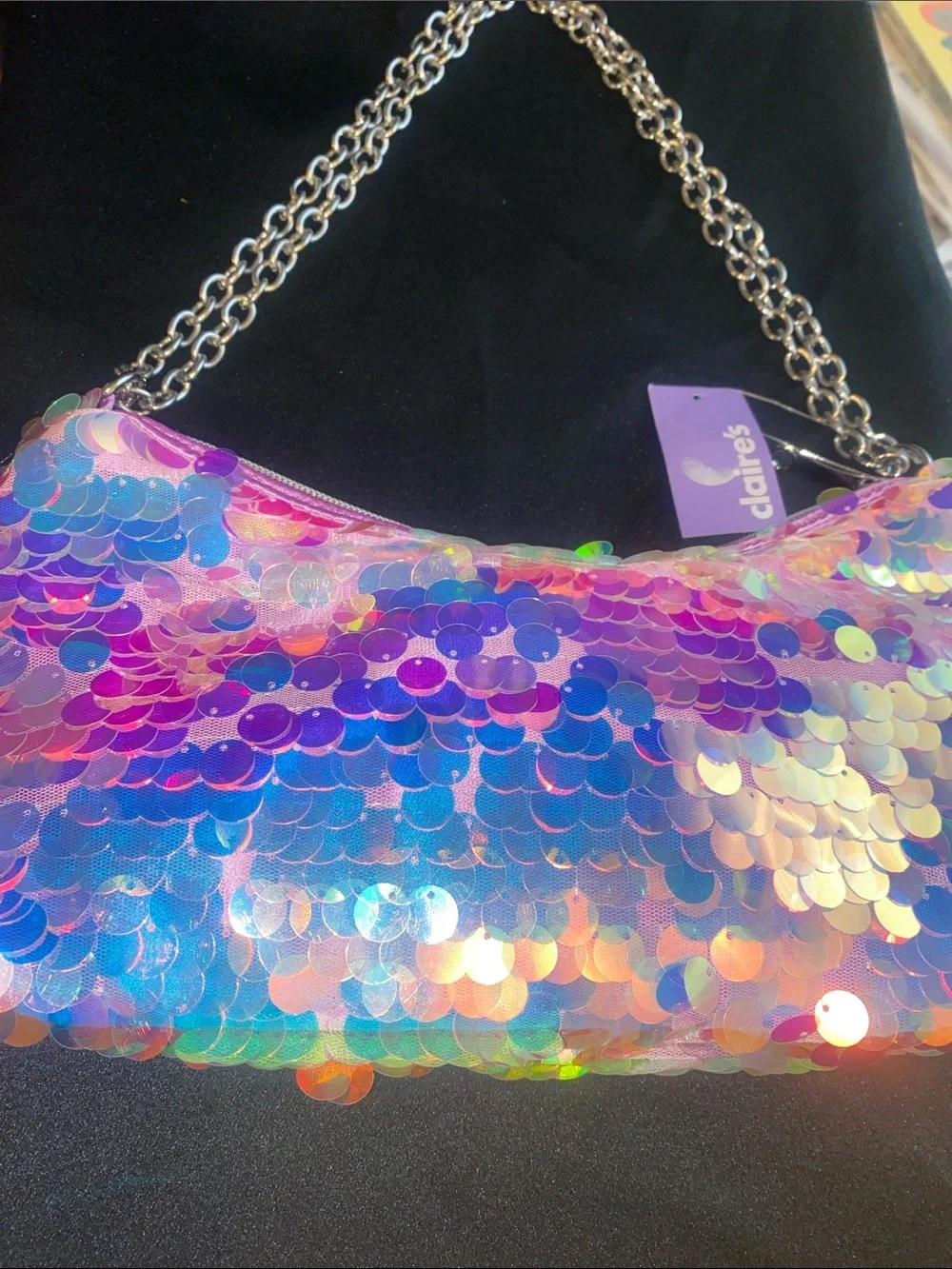 Iridescent Pink Sequin Shoulder Bag